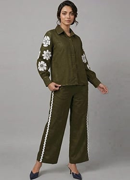 Green Sage Bloom Rayon Cotton Co Ord Set
