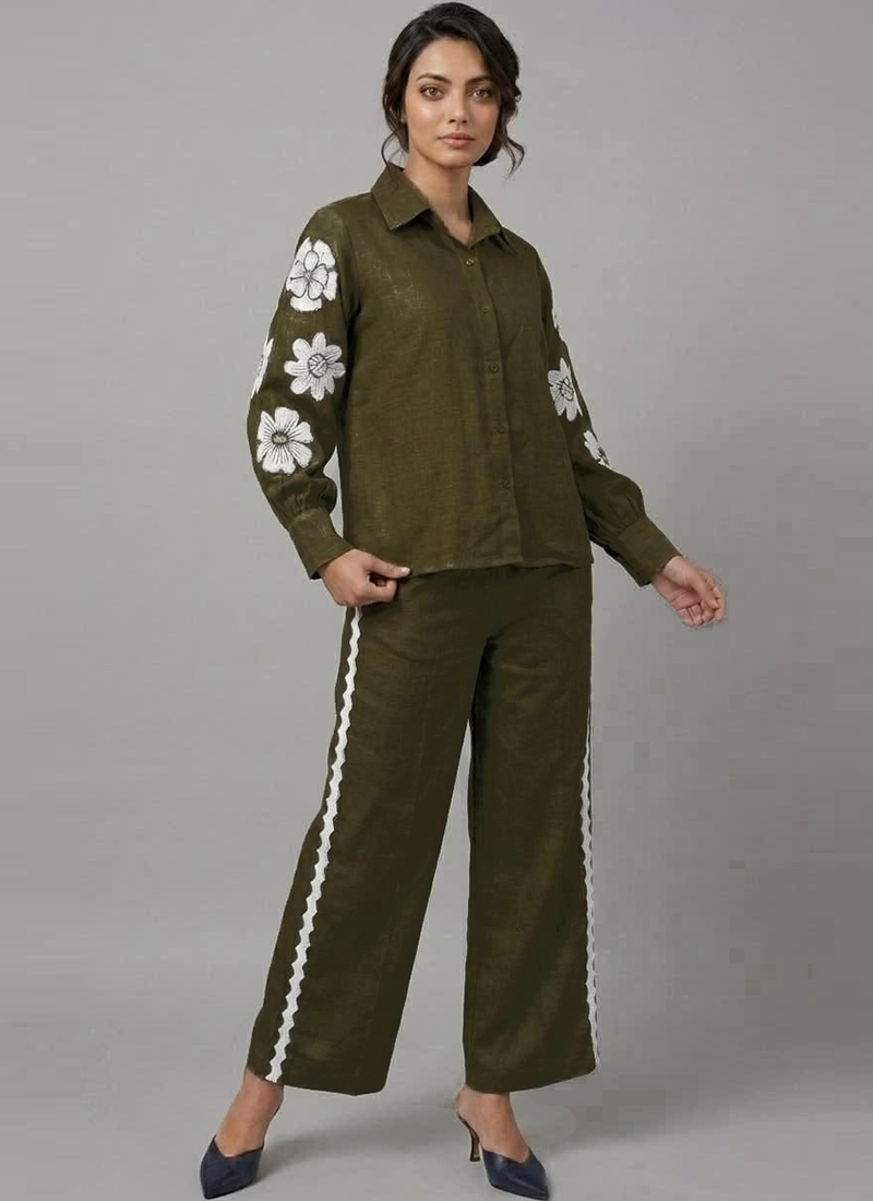 Green Sage Bloom Rayon Cotton Co Ord Set After Six Wear