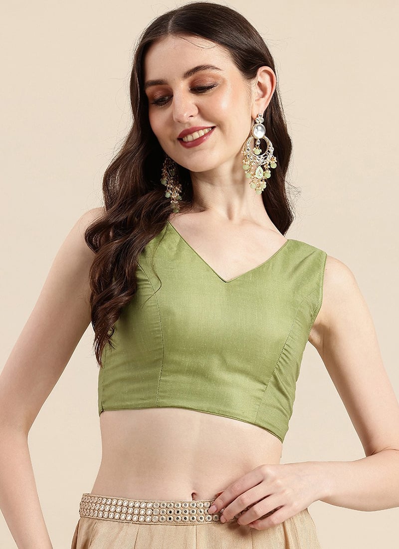Green Satin Blouse Work Wear