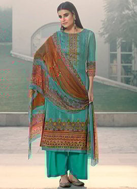 Green Satin Designer Palazzo Suit