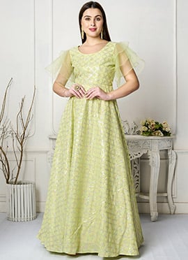 Green Sequins Embroidered Gown