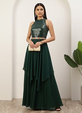 Green Sequins Handkerchief Gown