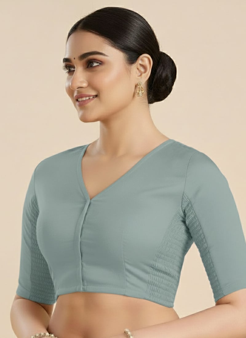 Green Sheen Chanderi Cotton Smocking Blouse Party Wear