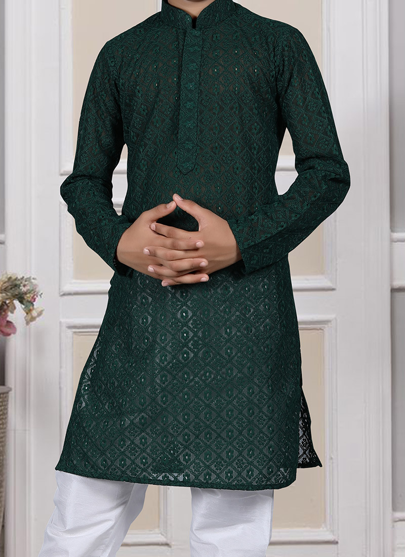 Cotton Blend Printed & Embroidered Kurta Pyjama