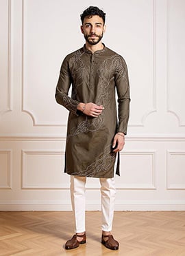 Green Silk Embroidered Kurta Pyjama