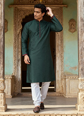 Green Silk Kurta Pyjama For Men