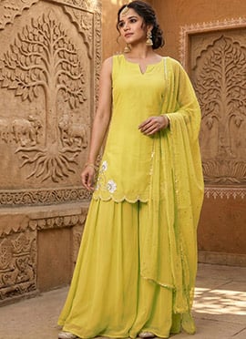 Green Silk Stone Work Sharara Suit