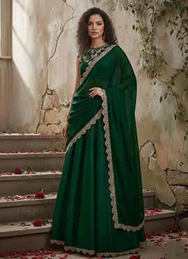 Green Silk Zari Hand Embroidered Sequins Lehenga