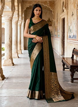 Green Soft Silk Zari Woven Classy Saree