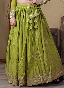 Green Viscose Embroidered Lehenga