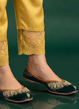 Green Zardosi Hand Embroidered Moti Work Juti