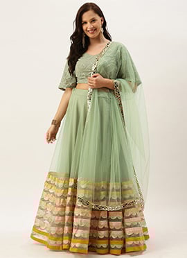 Greenish Grey Embroidered Lehenga set