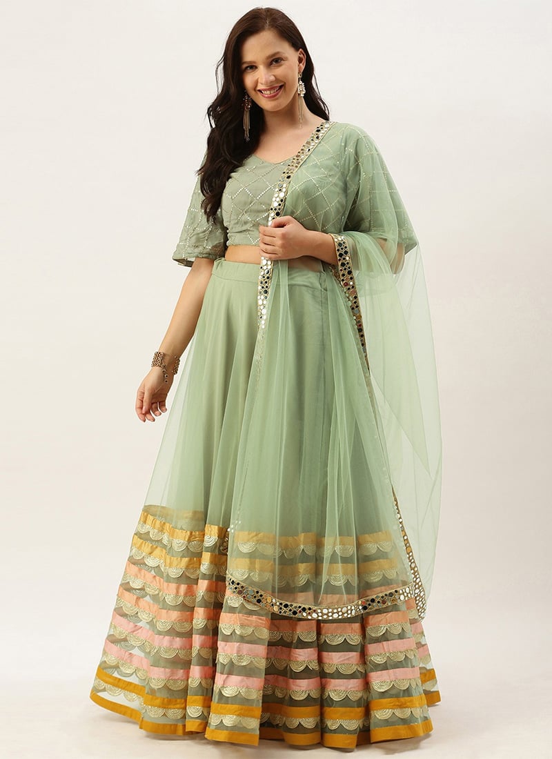 Greenish Grey Embroidered Lehenga set Wedding Wear