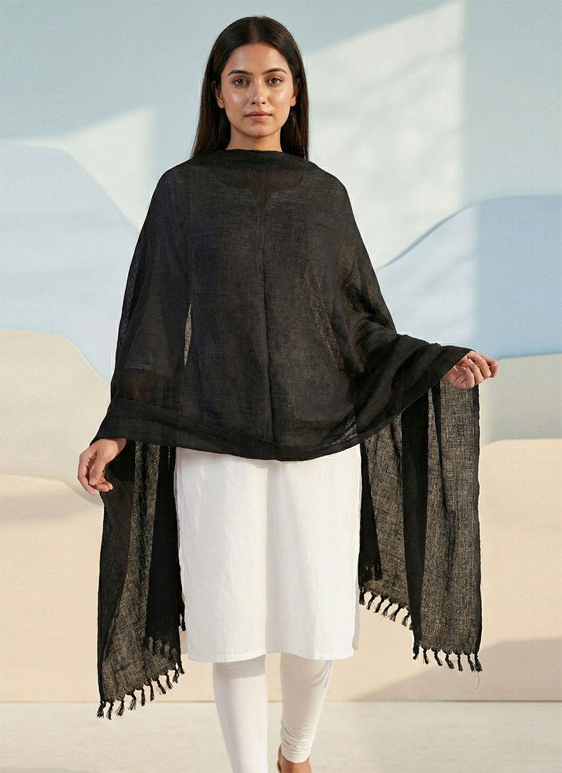 Grey Art Silk Cotton Zari Dupatta After Six Wear