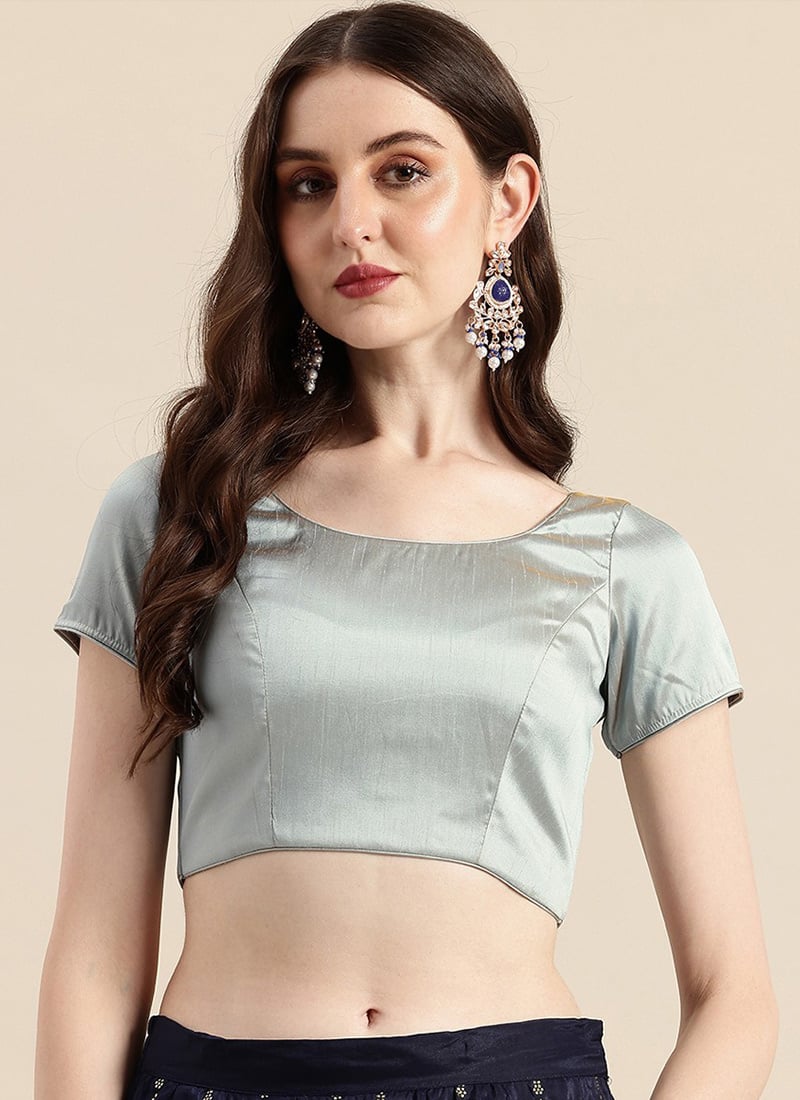Grey Art Silk Round Neck Blouse