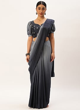 Grey Chinon Tie N Dye Saree N Embroidered Blouse