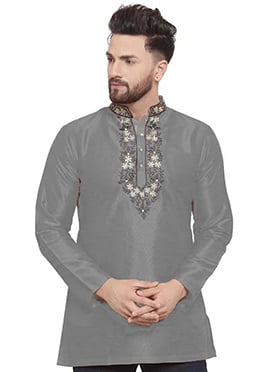 Grey Dupion Silk Kurta