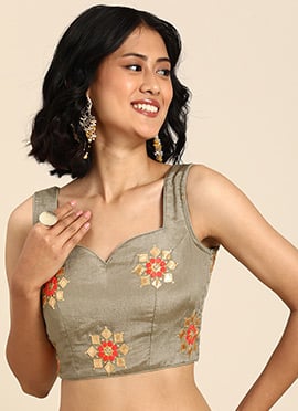 Grey Embroidered Chinon Blouse