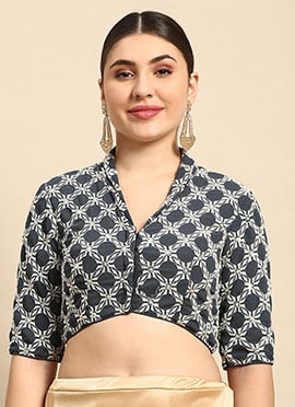 Grey Embroidered Collar Neck Blouse