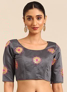 Grey Embroidered Cotton Blouse