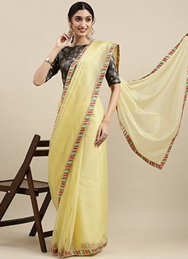 Grey Embroidered N Yellow Border Saree