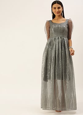 Grey Embroidered Organza N Black Sheer Gown