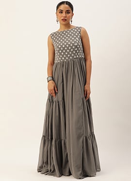 Grey Georgette Embroidered Dress