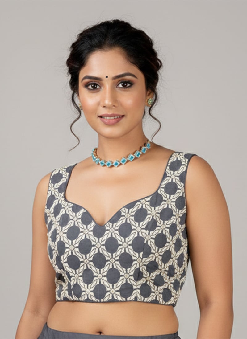 Grey Georgette Sweetheart Fancy Stretchable Blouse After Six Wear