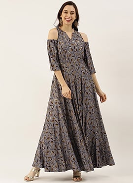 Grey Modal Silk Cold Shoulder Style Dress