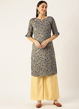 Grey Modal Silk N Beige Palazzo Set