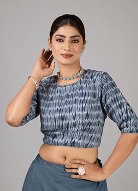 Grey N Black Muslin Close Neck Blouse