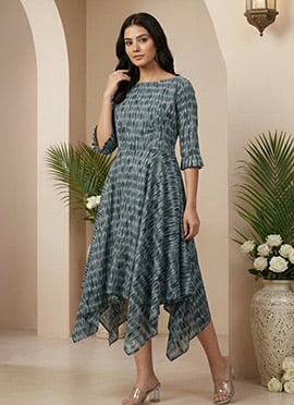 Teen Girls Grey N Black Muslin Handkerchief Style Dress