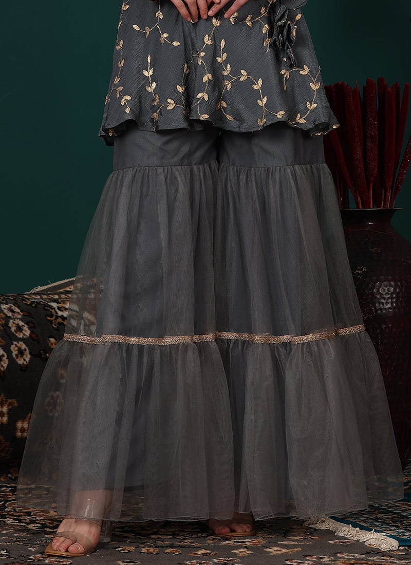 Grey Net Tiered Gharara Pant Festive Wear