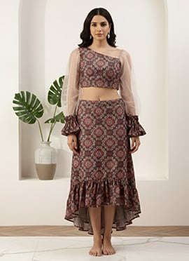 Teen Girls Grey Printed Art Silk Sets And Suits