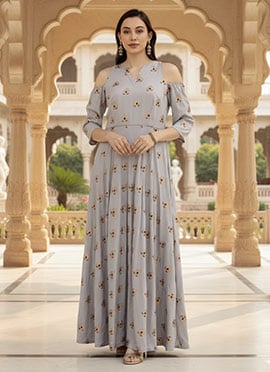 Teen Girls Grey Rayon Cold Shoulder Style Dress