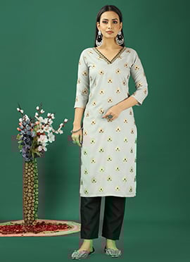 Teen Girls Grey Rayon Foil Printed Kurta Set