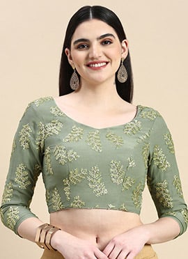 Grey Sequins Embroidered Chinon Blouse