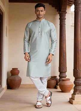 Grey Silk Kurta Pyjama For Men