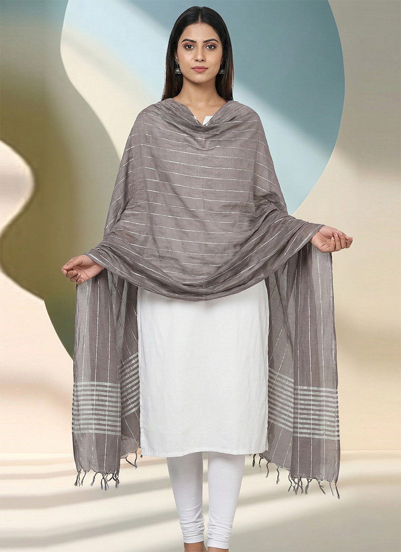 Grey Silk Zari Dupatta After Six Wear