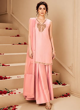 Grey Silk Zari Hand Embroidered Sequin Embellished Palazzo Suit