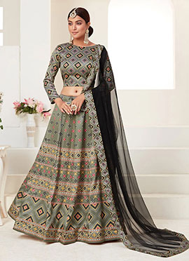 Buy Designer Grey Umbrella Lehenga 