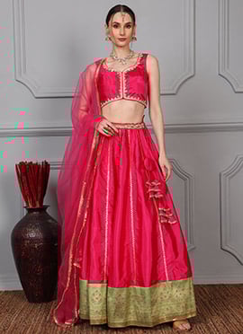 Hot Pink Chanderi Silk Kali Lehenga Set