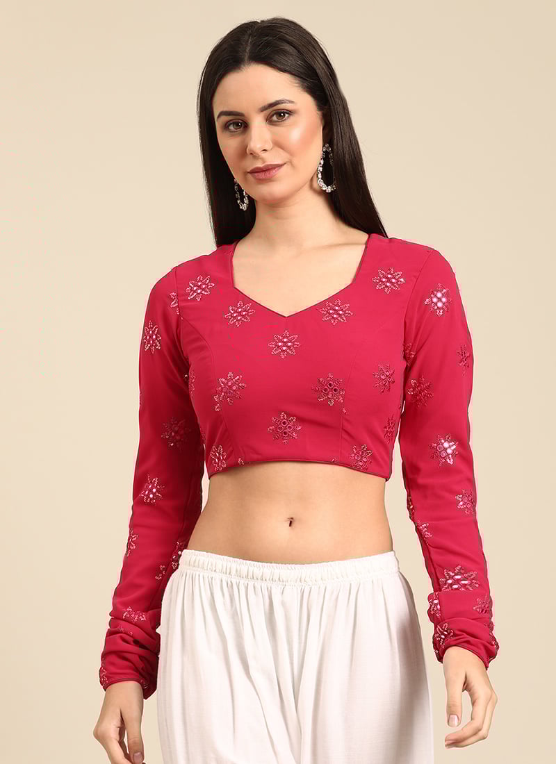 Hot Pink Georgette Embroidered Blouse