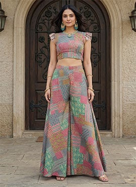 Indian Casual Wear Multicolor Printed Co ord Set With Top And Palazzo Pants