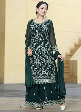 Indian Pakistani Style Bottle Green Georgette Gota Embroidered Palazzo Suit