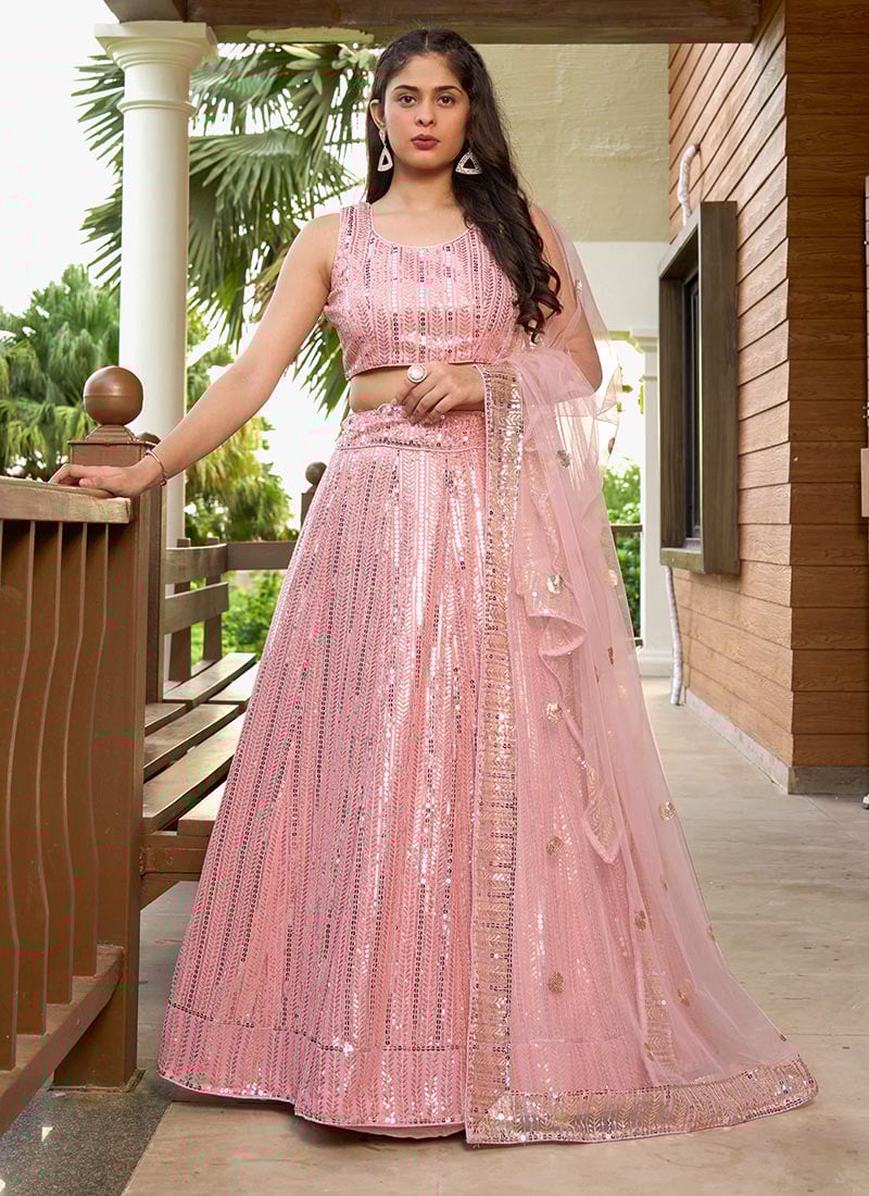 Indian Wedding Pink Georgette Embrodered Sequins Lehenga Choli