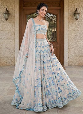 Indian Women Umbrella Lehenga In Grey Georgette Embroidered Sequins