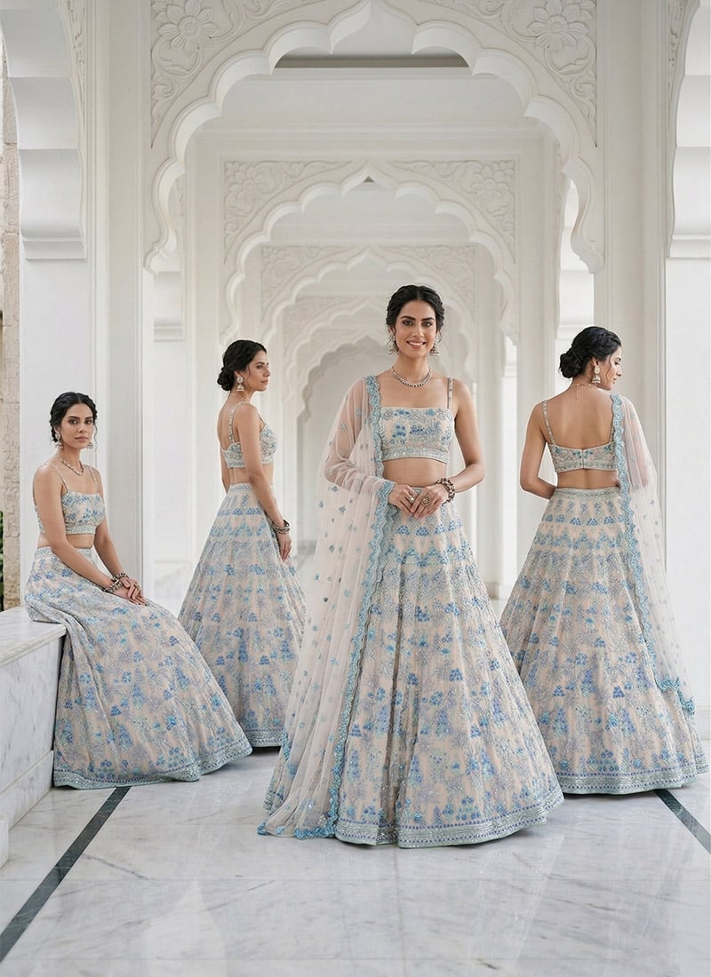 Indian Women Umbrella Lehenga In Grey Georgette Embroidered Sequins Wedding Wear