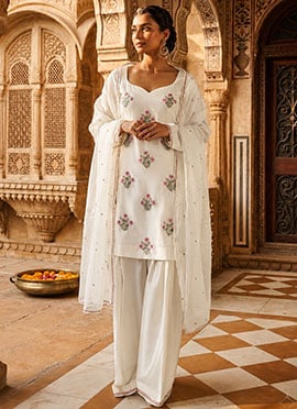 Ivory Silk Sequins Farshi Suit