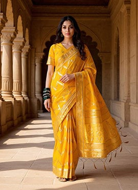 Jacquard Dola Silk Yellow Woven Classic Saree For Indian Women